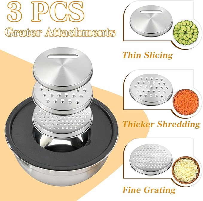 Unokit Mixing Bowls with Lids Set - 16 Pcs Stainless Steel Nesting Mixing Bowls with Grater Attachments, Mixing Bowl Set for Multi Mixing & Serving