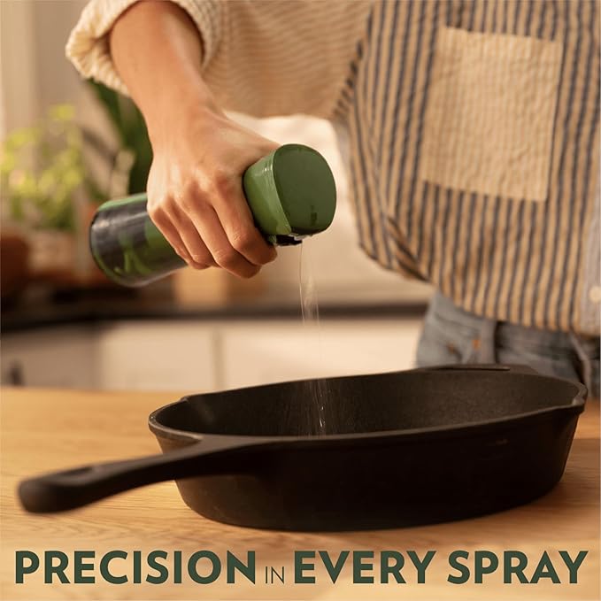 FLAIROSOL OLIVIA SIGNATURE Advanced Kitchen Oil Sprayer Technology, Fine Mist & Portion Control, Refillable Glass Olive Oil Cooking Spray Bottle for Air Fryer, Salad, BBQ, 2 Pack 200ml (Green)