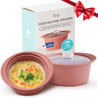40oz Platinum Silicone Microwave Steamer Pot with Handle & Lid - Korean 100% Food-Grade Steamer Bowl, Heat-Resistant Cooker with Steam Holes, Easy Clean, Dishwasher Safe, Dry Rose