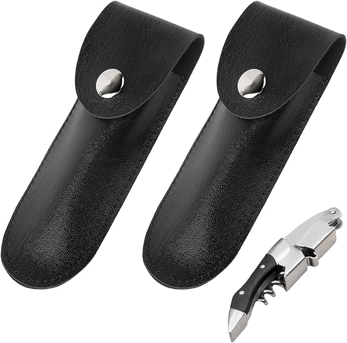 2Pcs Bottle Opener Leather Case, PU Professional Wine Opener Leather Bag Bartender Essentials Wine Tool for Bar Restaurant Home