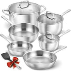 KOCH SYSTEME CS Stainless Steel Pots and Pans Set, 10 Piece Stainless Steel Cookware Set for Professional Cooking, Kitchen Cookware Sets, Induction Compatible Cookware Set 10 Pcs, Pots and Pans