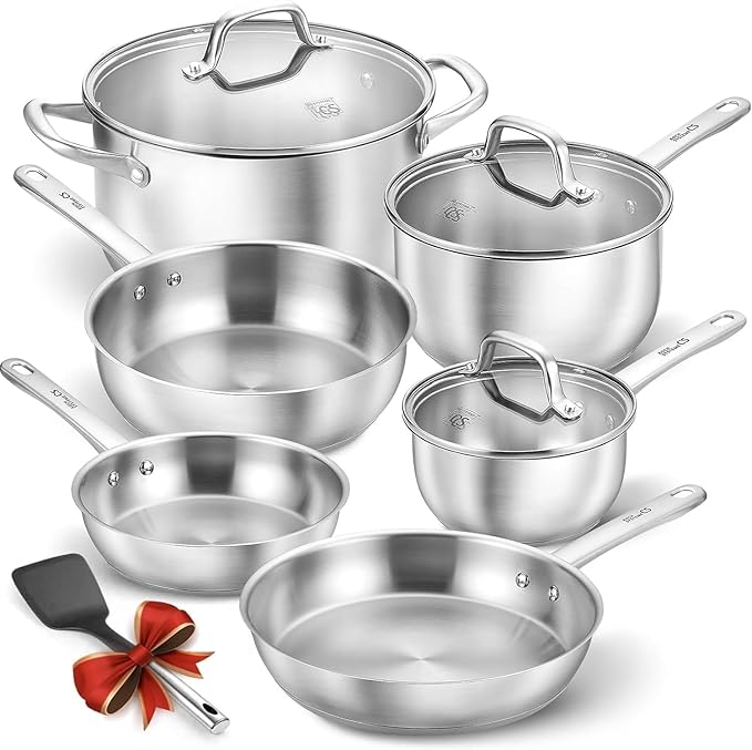 KOCH SYSTEME CS Stainless Steel Pots and Pans Set, 10 Piece Stainless Steel Cookware Set for Professional Cooking, Kitchen Cookware Sets, Induction Compatible Cookware Set 10 Pcs, Pots and Pans
