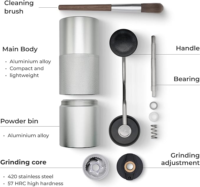 Premium Manual Coffee Grinder for Espresso, Pour Over & French Press with Stainless Steel Conical Burr, Precision Adjustable Hand Grinder, Compact Travel Size - by Alpaca Ventures