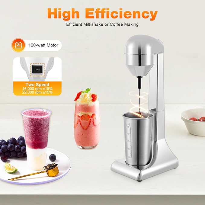 Electric Drink Mixer, Restaurant-Quality Retro Milkshake Maker & Milk Frother with 2 Speeds and 17 oz. Stainless Steel Cup, Smoothie Ice Cream Mixer for Commercial and Home