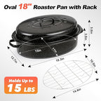18” Roaster Pan with Lid and Rack, Large Enamel Roaster Pan with Oval Roasting Rack, Granite Baking Pot for Chicken Turkey Lamb, Heat Resistant, Oven/Dishwasher/All Stovestops Compatible