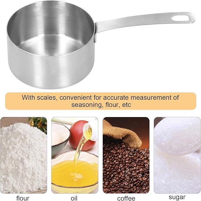 Measuring Cups Measuring Spoon Handle with Scale Stainless Steel Multifunctional Durable Portable Kitchen & Dining Measuring Tool for Dry Foods Spices or Liquids Ingredients (3/4 Cup)