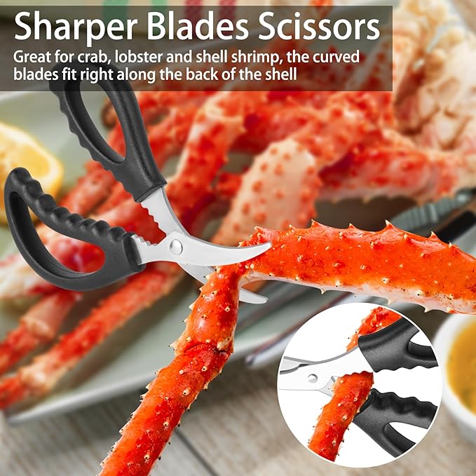 suoundey Seafood Cracker Tool Set With Lobster Sheller Stainless Steel Crab Crackers Crab Leg Fork Seafood Scissors And Storage Bag, Crab Leg Pick Utensils Set Crab Eating Tools (24Pcs)