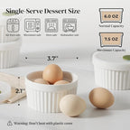 DOWAN Ramekins with lids 6 oz, Creme Brulee Ramiken Oven Safe, Ceramic Baking Bowls Souffle Dishes, Custard Cups Charcuterie Boards Bowls Dipping Sauces, Set of 6, White