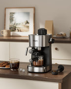 HBN Espresso Machine, 3.5Bar Cappuccino & Latte Maker, 2-4 Cup Stainless Steel Coffee Machine with Milk Frother, 800W Espresso Machine Maker with Steamer, Compact Coffee Maker for Home and Office