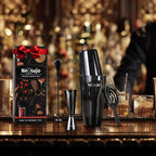Professional Cocktail Shaker Set, 4-Piece Bar Set, Ideal Bartender Kit with Stainless Steel Boston Shaker, Jigger, Bar Spoon & Hawthorne Strainer, Dishwasher-Safe Bar Tools Set, Black