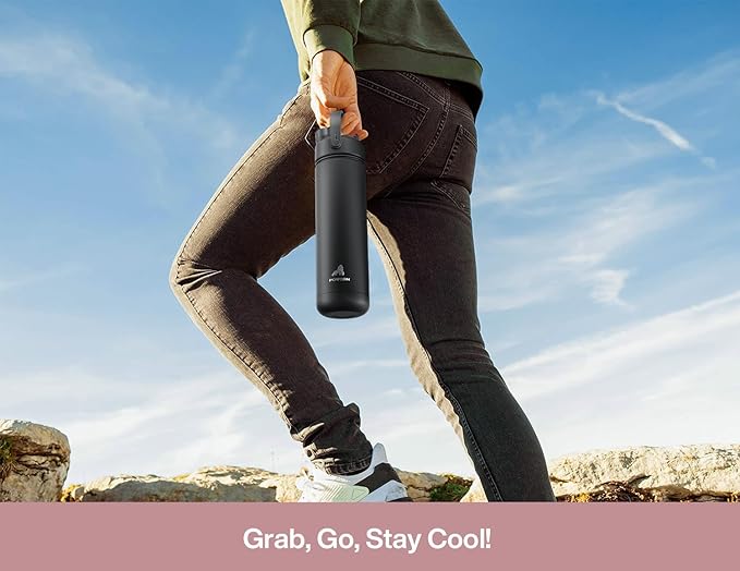 POWCAN 26 oz Insulated Water Bottle with 2-in-1 Straw and Spout Lid, Keep Cold 24H, Leak-Proof, Fits in Car Cup Holder, Stainless Steel Water Bottle for Sports, Travel, Gift and School (Cherry Meadow)