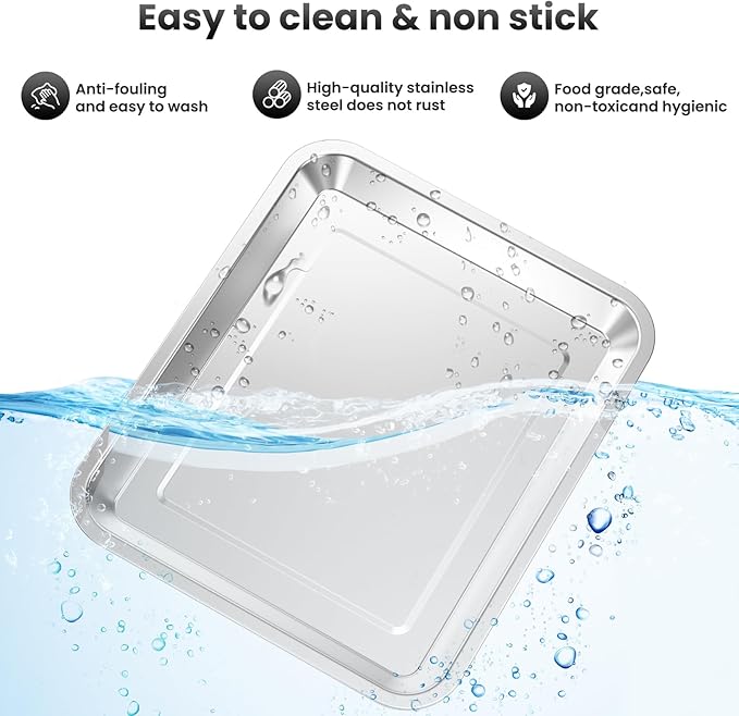 2 PCS Stainless Steel Baking Tray Pan Compatible with Cuisinart Toaster Oven Tray,Suitable for Cuisinart Air Fryer TOA-060 and TOA-065, Cookie & Bread Baking Sheet Pan (12.4x10.06 inch)…