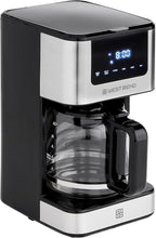 West Bend Drip Coffee Maker Brews Hot or Iced, Programmable with Brew Strength Selector Auto Shut-Off and 6 Functions Permanent Mesh Filter and Glass Carafe, 12-Cup, Metallic