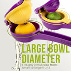Zulay Kitchen Metal 2-in-1 Lemon Squeezer - Sturdy Max Extraction Hand Juicer Lemon Squeezer Gets Every Last Drop - Easy to Clean Manual Citrus Juicer - Easy-Use Lemon Juicer Squeezer - Purple/Yellow