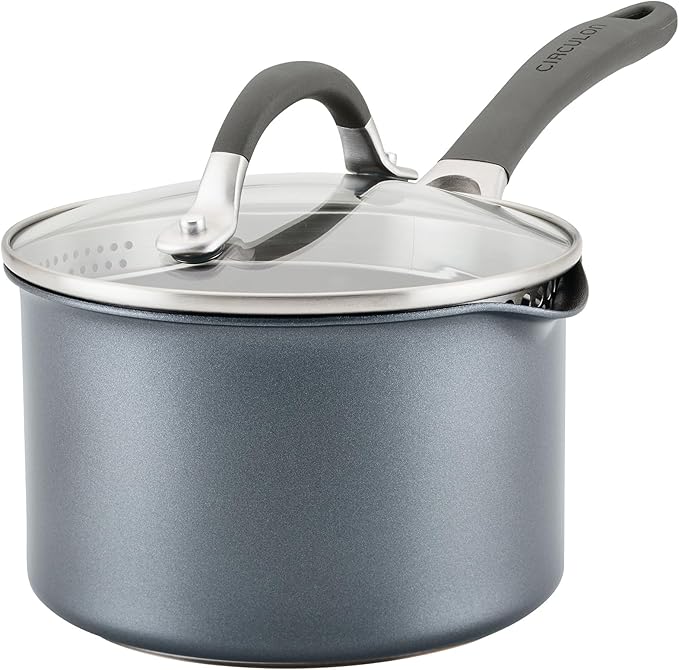 Circulon A1 Series w/ScratchDefense Nonstick Induction Straining 2qt SaucePan with Lid, Induction Cookware, 2-Quart Sauce Pan with Lid, Graphite