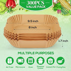 BYKITCHEN 300PCS Disposable Air Fryer Paper Liners for Ninja AF141 5 QT Pro AF181 6.5QT, Cosori Chefman 6 QT &Other 5 to 8Qt Airfryer, 8in Square Air Fryer Parchment Paper, Airfryer Basket Accessories