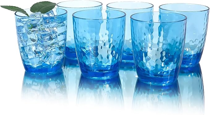 Set of 6 Hammered Style 15-ounce/430ml Acrylic Glasses Plastic Tumbler,BPA Free,Dishwasher Safe (Blue)