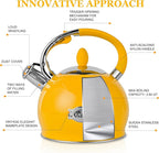 SUSTEAS Stove Top Whistling Tea Kettle - Food Grade Stainless Steel Teakettle Teapot with Cool Touch Ergonomic Handle, With 1 Silicone Pinch Mitt Included, 2.64 Quart,YELLOW
