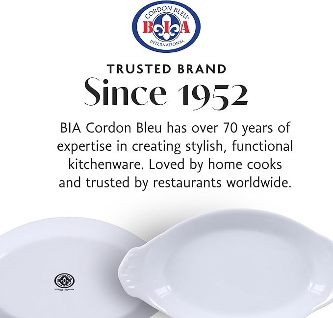 BIA Cordon Bleu Oval Au Gratin, Set of 4-24oz White Porcelain Baking Dishes, Glossy Finish - Microwave, Oven & Dishwasher Safe Cookware for Side Dishes, Casseroles & Gift Giving (13" x 7")