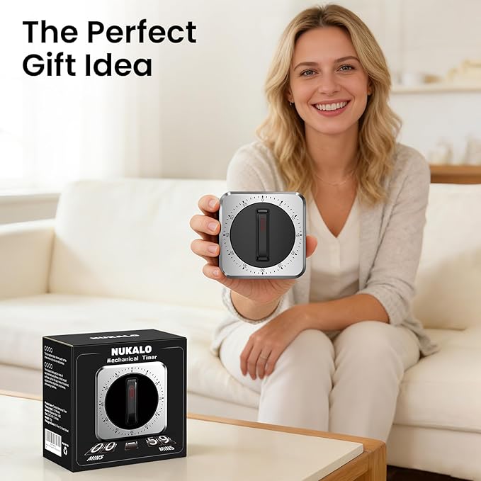 Mechanical Kitchen Timer with Magnet: Wind Up Cooking Timer Clock with Loud Alarm, Kitchen Timers for Cooking, No Battery Manual Food Timer for Baking, BBQ, Seniors & Daily Reminders