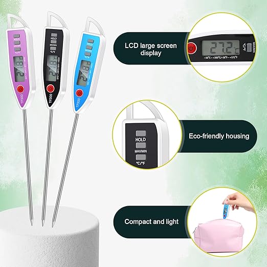 Copkim 10 Set Waterproof Food Thermometer for Water, Liquid, Candle and Cooking Digital Meat Thermometer with Long Probe Instant Read for Kitchen BBQ Grill Candy (White)