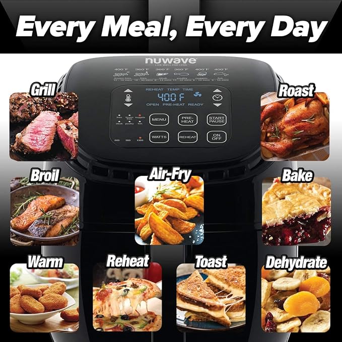 Nuwave Brio 3-Qt Air Fryer, Touch Screen Digital Controls & Easy to Read Display, 100°F- 390°F Temp Controls in 5° Increments, Linear Thermal (Linear T) Technology, Built-In Safety Features (Renewed)