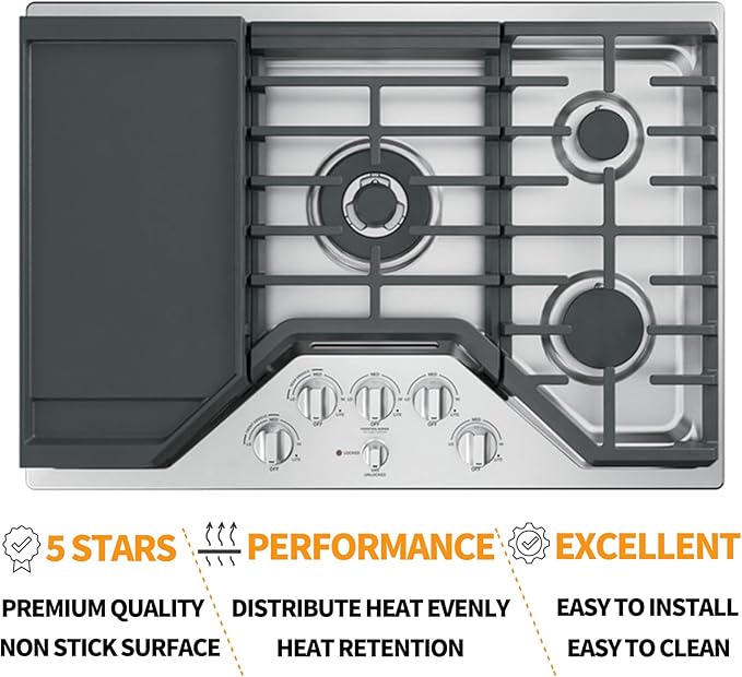 Upgraded JXGRIDL230 Griddle Replacement Parts for GE Stove Parts Cast Iron Griddle Plate JGP5030SLSS CGP9530SLSS Griddle Pan GE Gas Range Stove Top Cooktop 5 Burner Cooktop Parts 1 Pack