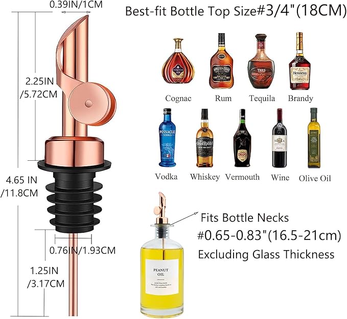 Pafusen 2 Pack Weighted Liquor Pour Spout, Auto Flip Olive Oil Dispenser Spout, Pour Spout for Liquor Bottles, Olive Oil Spout, Bottle Pourers for Alcohol Wine Syrup Home Bar Accessories Rose Gold