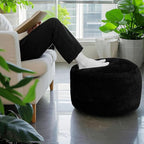 Asuprui Pouf Ottoman Stuffed Pouf Ottoman Foot Rest Stuffed Soft Foot Stool with Filler 20x20x12 Inches Fuzzy Chair Floor Chair Foot Rest with Storage for Living Room Bedroom Black Pouf with Filler