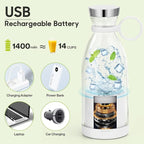 Portable Blender,Fashion Portable Blender for Shakes and Smoothies 11.8 Oz,Magnetic USB Fast Charging Mini Mixer Bottle,Take It for Traveling, Outdoor, Gym, Office, Cars, Gift -WH