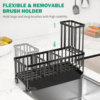 TomCare Extra Large 11'' Sink Caddy With Drain Tray Non-slip Kitchen Sink Organizer With 2 Adjustable Dividers High Brush Holder Rustproof Sponge Holder Kitchen Storage Accessories for Counter