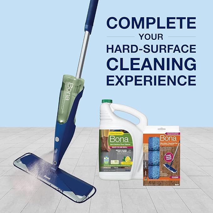 Bona Multi-Surface Floor Cleaner Refill - 128 fl oz - Lemon Mint - Residue-Free Floor Cleaning Solution refill for Spray Mop and Spray Bottles - For Use on Stone, Tile, Laminate, and Vinyl Floors