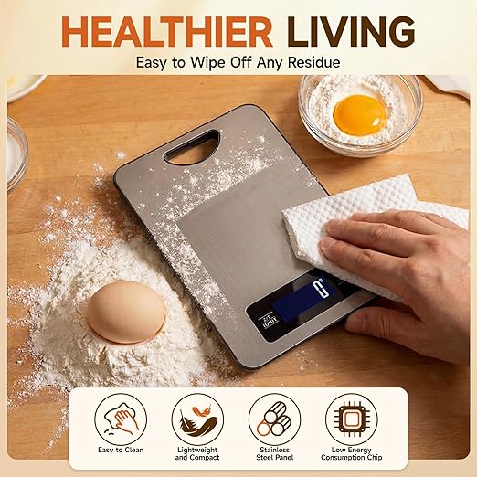 Digital Kitchen Scale and Food Weight Scale with Hang Loop, 11lb Baking Scale for Home and Kitchen, Precise Scales with Grams and Ounces, Stainless Steel (Silver)