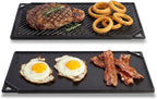 Reversible Cast Iron Griddle, 16.75" x 9.5" Stove Top Griddle Reversible Griddle Plate, Rectangular Flat and Ribbed Stovetop Griddle, Double Burner Flat Top Griddle Pan for Gas Grill