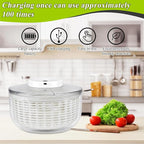 Electric Salad Spinner, 6L Lettuce Spinner Large Capacity USB Chargeble Fruit Vegetable Washer Dryer for Home Kitchen, Include Grater, Scissor, Sauce bottle, 3 Towels