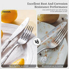 HIKAA 36PCS Stainless Steel Silverware Set with Steak Knives, Modern Flatware Set for Kitchen, Mirror Polished Cutlery Set with Forks, Spoons and Knives，Dishwasher Safe