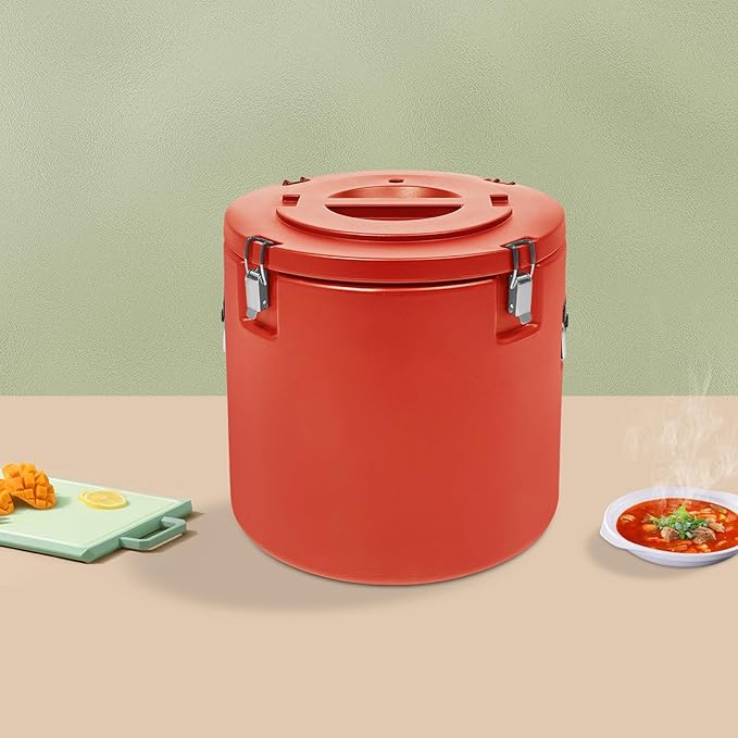 52.83Qt Insulated Food Container, Stainless Steel Container, 50L Commercial Food Soup Carrier 15 Hours Heat Preservation for Hot and Cold Food Storage Restaurant Canteen Home Lunch Use (Red, 50L)