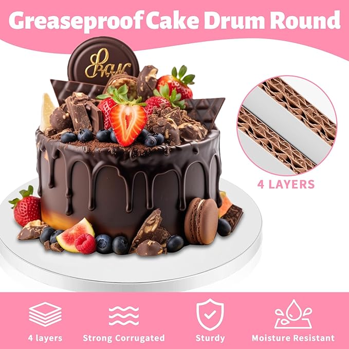 8 Inch Cake Board Drums Round, 6-Pack, White, Sturdy 1/2" Thick Heavy Or Multi-Tiered Cakes for Bithday Wedding Party. (8inch(6pack))