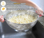 5-Quart Colander 18/8 Stainless Steel Colander Silicone Handle Large Heavy Duty Professional Kitchen Strainer Great For Pasta, Berry, Veggies, Noodles, Fruits - Pink