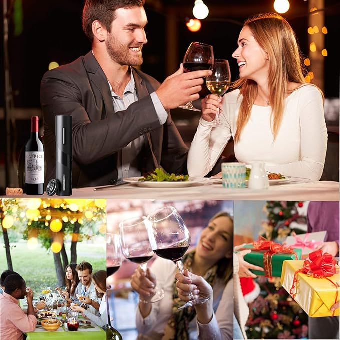 Electric Wine Opener, Battery Operated Wine Bottle Opener, Cordless Automatic Corkscrew, Fast Cork Removal, One Click Button, Gift Idea for Wine Lovers, Kitchen Bar Party Restaurant, Black