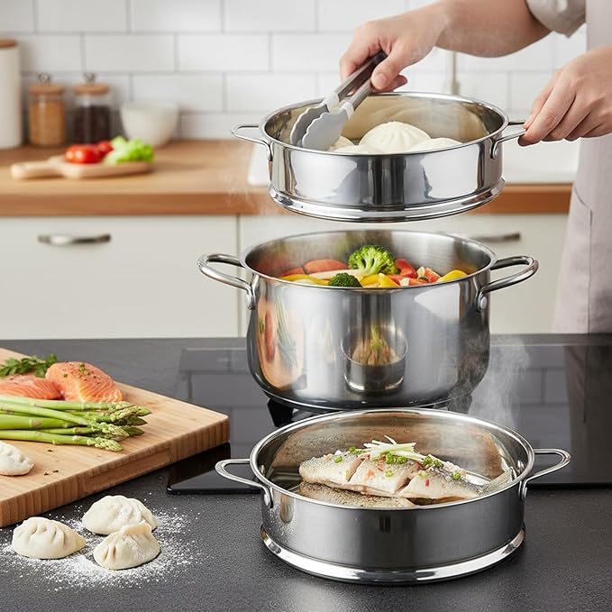 BinaryABC Stainless Steel Dumpling Steamer Basket for Pot,16cm Steamer Insert for Food Veggie Rice Noodle Roll (6.29INCH)