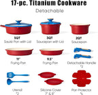 CAROTE 17Pcs Titanium Cookware Set, Pots and Pans Set Non Stick, Kitchen Cooking Set with Detachable Handle, Non Toxic Induction Cookware, Dishwasher/Oven Safe，Memphis Design