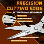HUUSK Kitchen Scissors and Vegetable Peeler Set - Silver Stainless Steel Cooking Kitchen Shears for Food with Serrated Peeler, Heavy Duty Japanese Dishwasher Safe Meat Scissors, Gift for Men