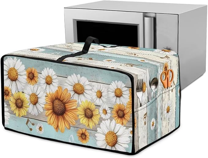 Wooden Board Daisy Print Toaster Oven Dust-proof Cover for Kitchen Small Appliance Fingerprint Protection Decorative Countertop Oven Protector (Large-18.5 * 22.5 * 12.99 inches)