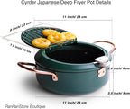 Deep Fryer Pot, 4.3L/11 Inch Japanese Tempura Frying Pot with Fahrenheit Thermometer, Nonstick Carbon Steel Oil Fryer, for Tempura/Frech/Fish/Chicken Fries, Easy Clean, Green