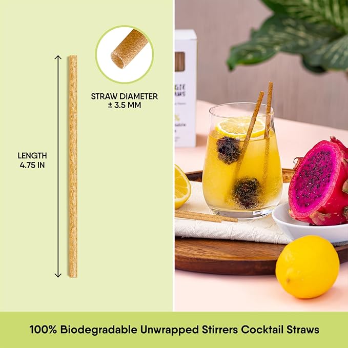 The Veggie Straws – 450 PCS of 4.75 Inches Unwrapped Biodegradable Drink Stirrers – Made of Vegetable Fibers, Best Cocktail Stirrers for Drinks of All Kinds