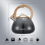 MARSKITOP Tea Kettle Stovetop Whistling Tea Pot for Stove, Food Grade Stainless Steel Teapot for Stovetop with Anti-Hot Handle, Suitable for All Heat Sources, 2.6 Quart, Gray