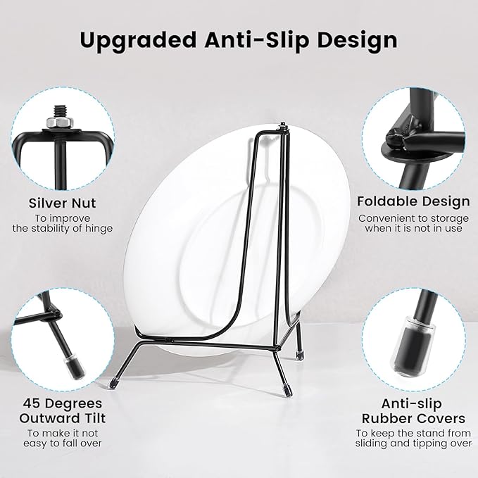 6-Pack Upgraded Anti-Slip Plate Stands for Display, 4/6/8 Inch Decorative Iron Plate Holders, Easel, Frame, Book, Card, Plaque, Picture Display Stands
