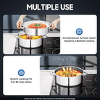 5-Tier Stainless Steel Steamer, 11 Inch Commercial Multi Tier Stainless Steel Cookware Pot Vegetable Meat Steamer Cooker Set w/Glass Lid for Steaming Shrimp & Miscellaneous Grains