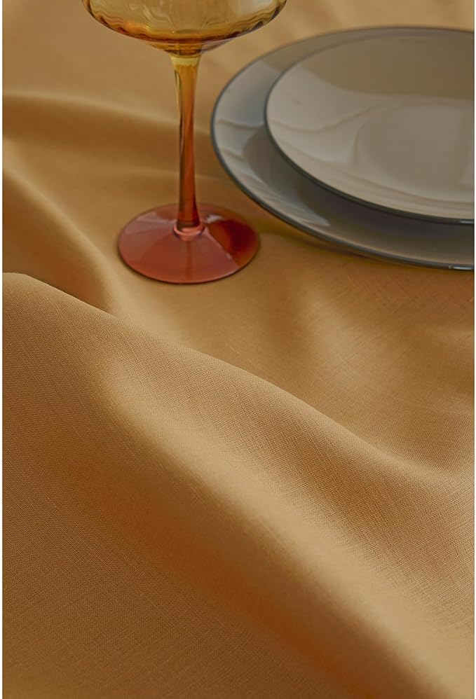 Solino Home Linen Tablecloth for Rectangle Tables 60 x 90 Inch - 100% Pure Linen Caramel Table Cloth - Fete, Machine Washable Cloth Tablecloth